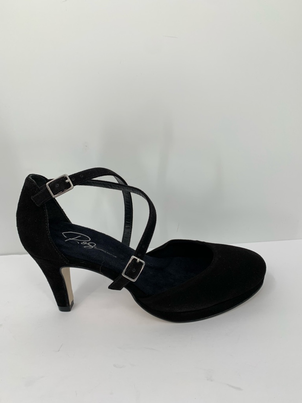 Ros Hommerson Pammy pump heel shoe black suede criss cross platform strap new 8